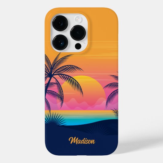 Coques Case-Mate iPhone Nom personnalisé Coucher de soleil tropical (Verso)