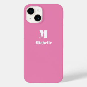 Coque Pour iPhone 14 Nom personnalisé Couleur solide initiale rose