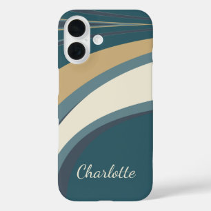 Coques iPhone 16 Nom personnalisé Courbes Abstraites Turquoises Bei