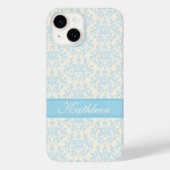 Coques Case-Mate iPhone Nom personnalisé damask bleu clair & crème (Verso)