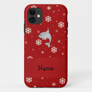 Coque iPhone 11 Nom personnalisé dauphin rouge flocons de neige