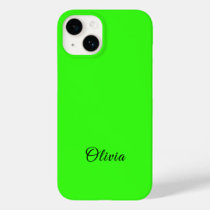 Coque Pour iPhone 14 Nom personnalisé de couleur solide verte néon