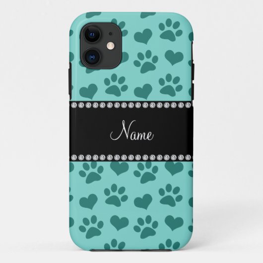 Coques Case-Mate iPhone Nom personnalisé de la mer coeur et pattes vert (Dos)