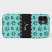 Coques Case-Mate iPhone Nom personnalisé de la mer coeur et pattes vert (Dos (Horizontal))