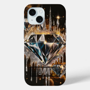 COQUE POUR iPhone 15 NOM PERSONNALISÉ DE L'AFFAIRE DE TÉLÉPHONE DIAMOND