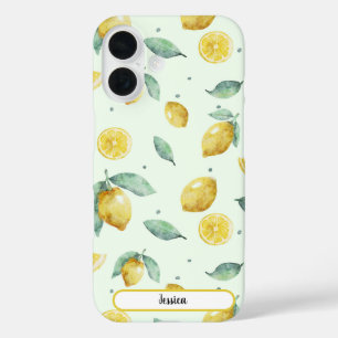 Coques iPhone 16 Nom personnalisé des citrons aquarelle