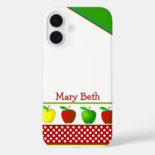 Coques iPhone 16 Nom personnalisé des pommes colorées de l'enseigna