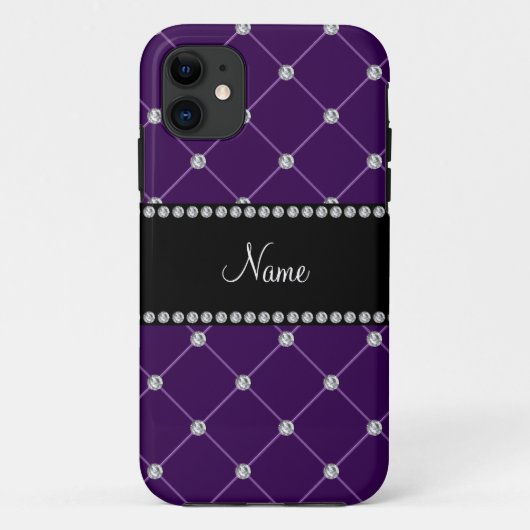 Coques Case-Mate iPhone Nom personnalisé Diamants pourpres (Dos)