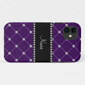 Coques Case-Mate iPhone Nom personnalisé Diamants pourpres (Dos (Horizontal))