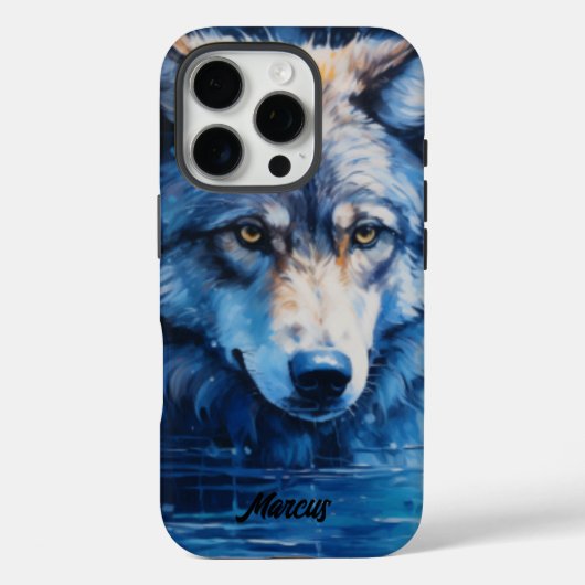 Coques Case-Mate iPhone Nom personnalisé du loup d'aquarelle moderne (Verso)