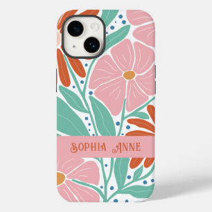 Coque Pour iPhone 14 Nom personnalisé du modèle floral rétro