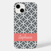 Coques Case-Mate iPhone Nom personnalisé du Motif géométrique gris et blan (Verso)