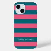 Coques Case-Mate iPhone Nom personnalisé du Motif rayé rose et bleu (Verso)