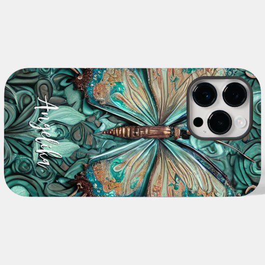 Coques Case-Mate iPhone Nom personnalisé du papillon Turquoise tendance (Verso (horizontal))