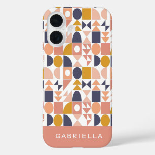 Coques iPhone 16 Nom personnalisé Earthy Geometry Boho Stylish