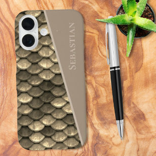 Coques iPhone 16 Nom personnalisé écailles métalliques fausses Stea