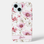 Coques Case-Mate iPhone Nom Personnalisé Élégant | Fleurs sauvages roses (Verso)