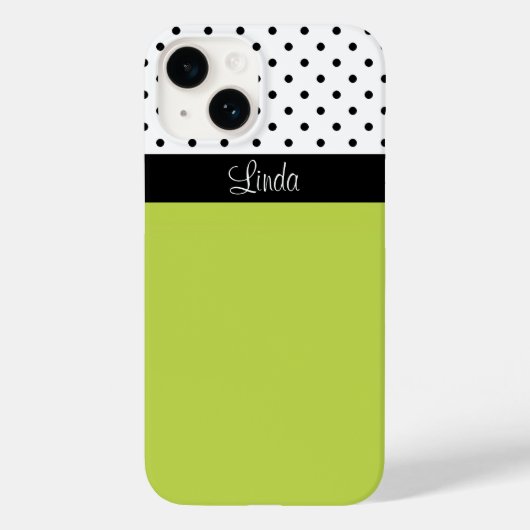 Coques Case-Mate iPhone Nom personnalisé élégant Vert, Blanc Noir Pois (Verso)