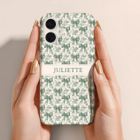Nom personnalisé Elégante Vintage Floral Green Bow
