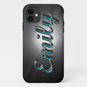 Coques Pour iPhone Nom personnalisé "Emily" en turquoise et design ar