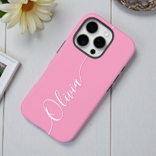 Coques iPhone 16 Pro Nom personnalisé en écriture calligraphique rose