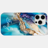 Coques Case-Mate iPhone Nom personnalisé en écriture cursive sur marbre bl (Verso (horizontal))