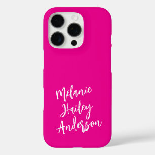 Coques iPhone 16 Pro Nom personnalisé en monogramme rose noir moderne