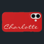 Coques iPhone 16 Nom personnalisé en typographie de script Rouge mo<br><div class="desc">Nom personnalisé en typographie de script coque iphone rouge moderne</div>