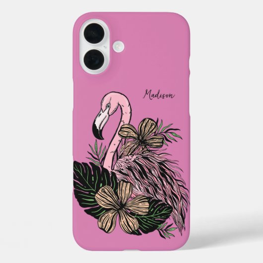 Coques Case-Mate iPhone Nom personnalisé et couleur Flamant rose rose (Verso)
