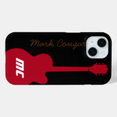Coques Case-Mate iPhone nom personnalisé et initiales guitare rock rouge (Verso (horizontal))