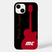 nom personnalisé et initiales guitare rock rouge