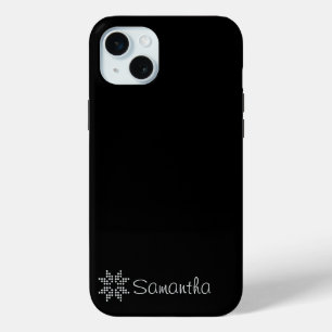 Coque iPhone 15 Mini Nom personnalisé et Poinsettia Art, noir