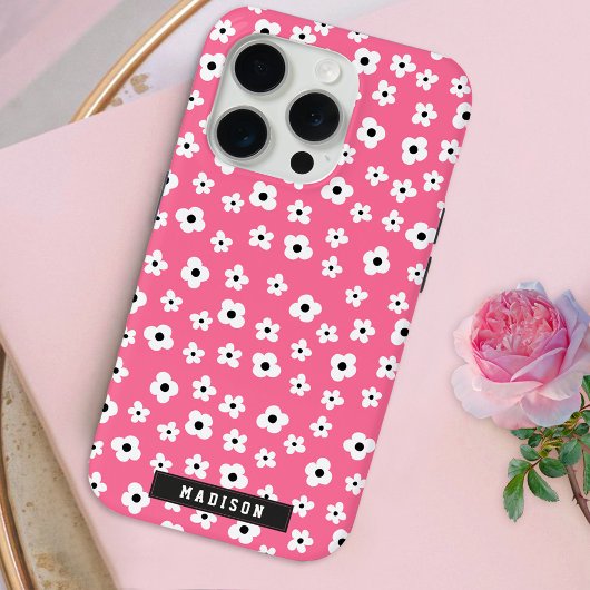 Coques Case-Mate iPhone Nom personnalisé Fille rose Motif Fleur blanche