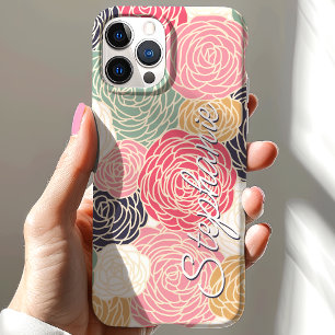 Coque Pour iPhone 15 Nom personnalisé Fleur florale Colorée