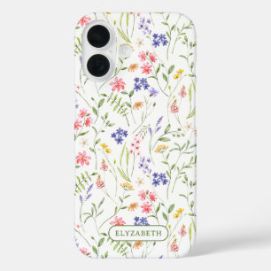Coques iPhone 16 Nom personnalisé fleur sauvage Blanc