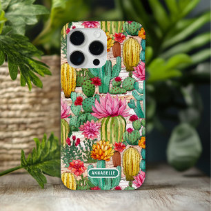Coque iPhone 15 Pro Max Nom personnalisé floral cactus coloré prépa