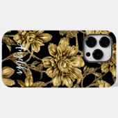 Coques Case-Mate iPhone Nom personnalisé floral noir et or (Verso (horizontal))