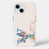 Coques Case-Mate iPhone Nom personnalisé | Floral Papillon initial bleu, P (Verso)