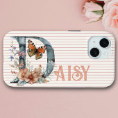Coques Case-Mate iPhone Nom personnalisé | Floral Papillon initial Peach B