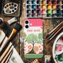 Nom personnalisé Floral Pink Tree Green Inspirivit