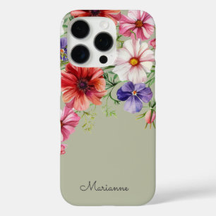 Coques iPhone 16 Pro Nom personnalisé floral vert sauge