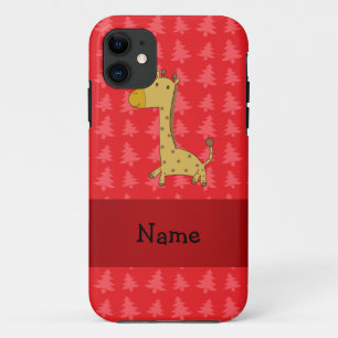 Case-Mate iPhone Case Nom personnalisé girafe arbres de Noël rouges