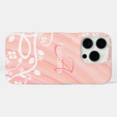 Coques Case-Mate iPhone Nom personnalisé girly monogramme floral rose blan (Verso (horizontal))