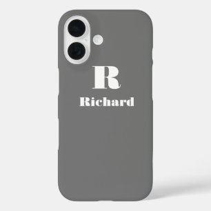 Coques iPhone 16 Nom personnalisé gris couleur solide initial