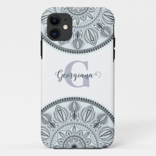 Case-Mate iPhone Case Nom personnalisé Harmonie Florale Gris Monotone Ma