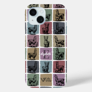Coque Pour iPhone 15 Nom personnalisé initial Cadeau Lama Alpaca Rétro