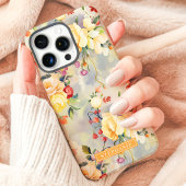 Coques Case-Mate iPhone Nom personnalisé jaune et orange Floral