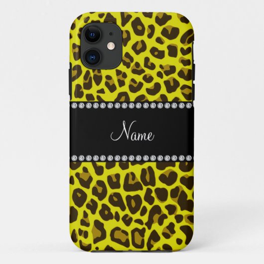 Coques Case-Mate iPhone Nom personnalisé jaune léopard motif (Dos)