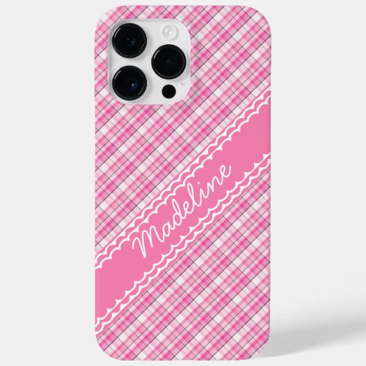 Coques Case-Mate iPhone Nom personnalisé Joli en Motif Tartan rose (Verso)