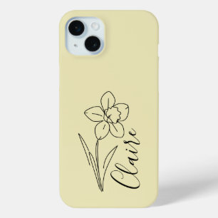 Coque iPhone 15 Mini Nom personnalisé Jonquille de mars Fleur de naissa